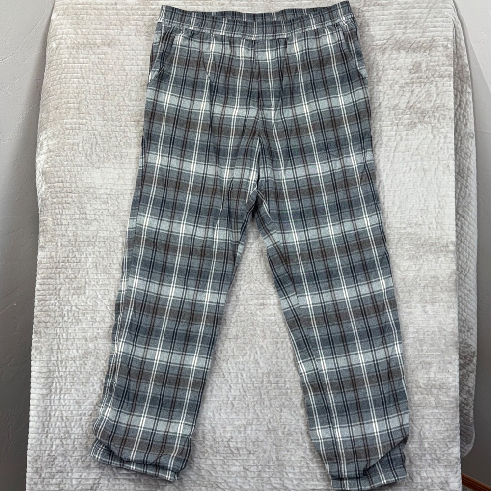 Prana XL Plaid Lounge Lined Pants Grey Brown Flannel Style M43160554 Relaxed Fit